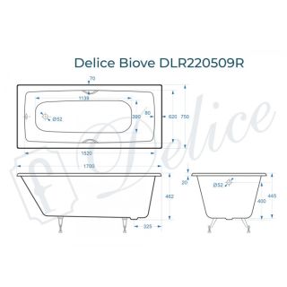 Ванна чугунная Delice Biove DLR_220509R 170x75 с ручками
